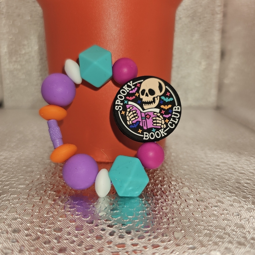 Silicone Tumbler Charms "Spooky Book Club"  Teal, Pink & Purple
